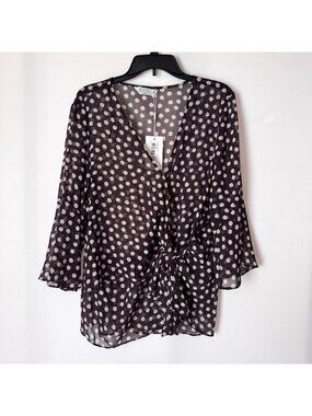 Estelle Women Sheer Polka Dot Tie Front Blouse Size 2X